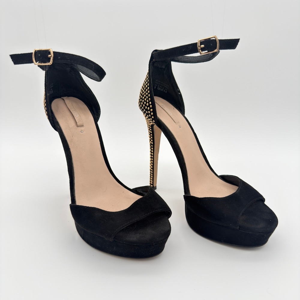 ALDO Women's 8 Black Gold Studded Platform Peep Toe Stiletto Heels